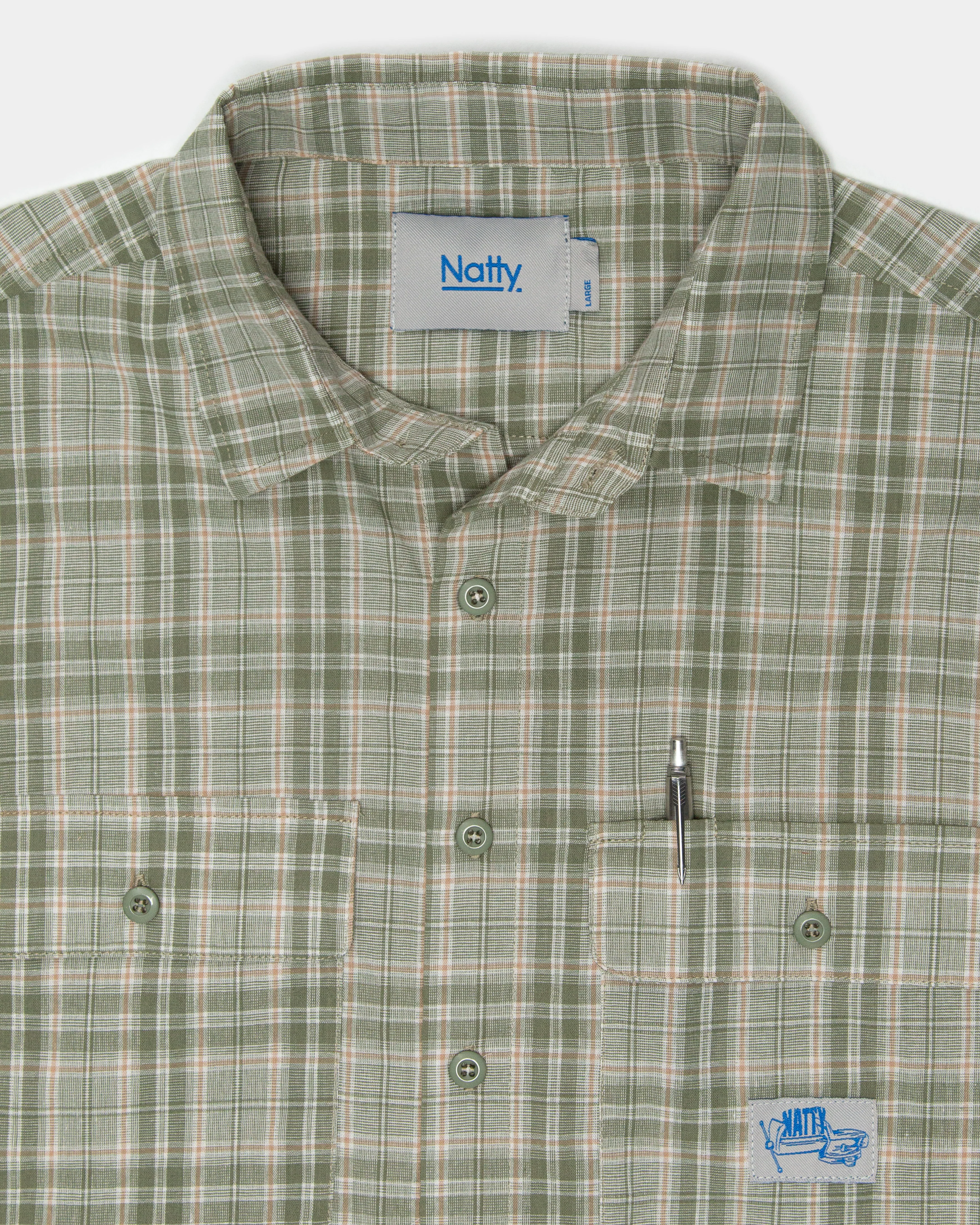Vice SS Check Shirt - Green Beige - Image 4