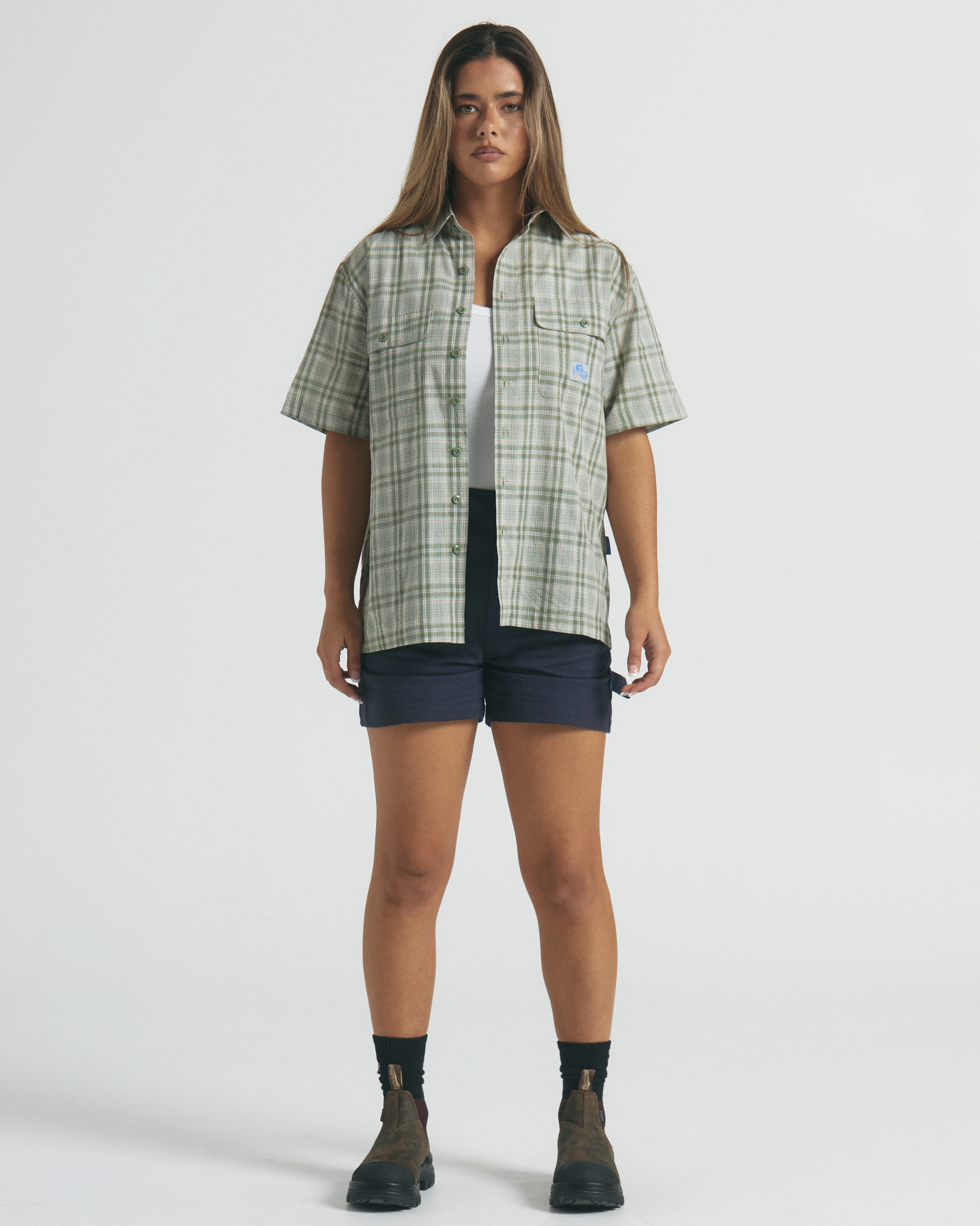 Vice SS Check Shirt - Green Beige - Image 7